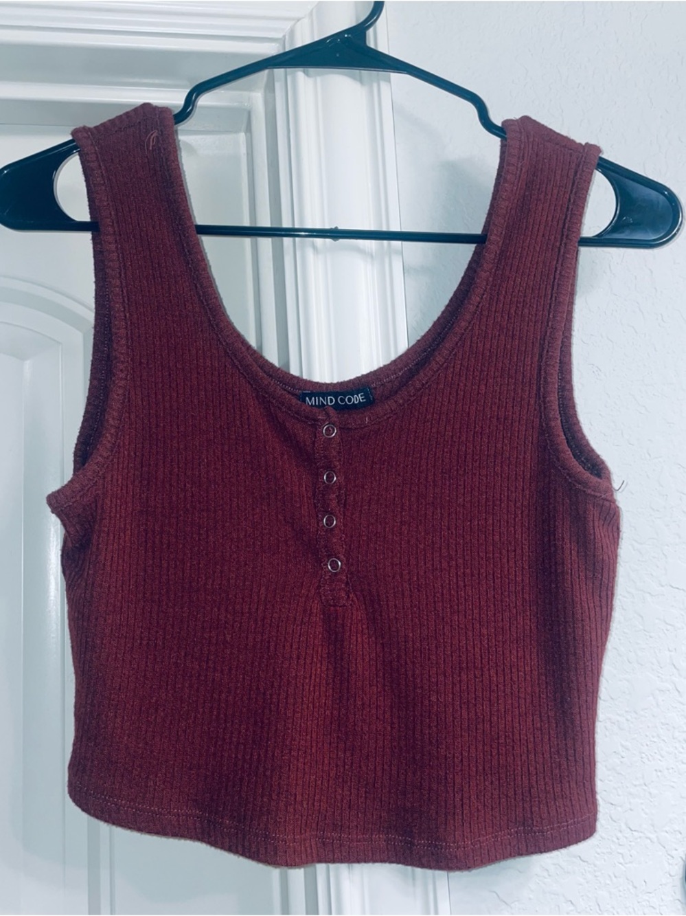 Mind Code Burgundy Ribbed Henley Crop Tank